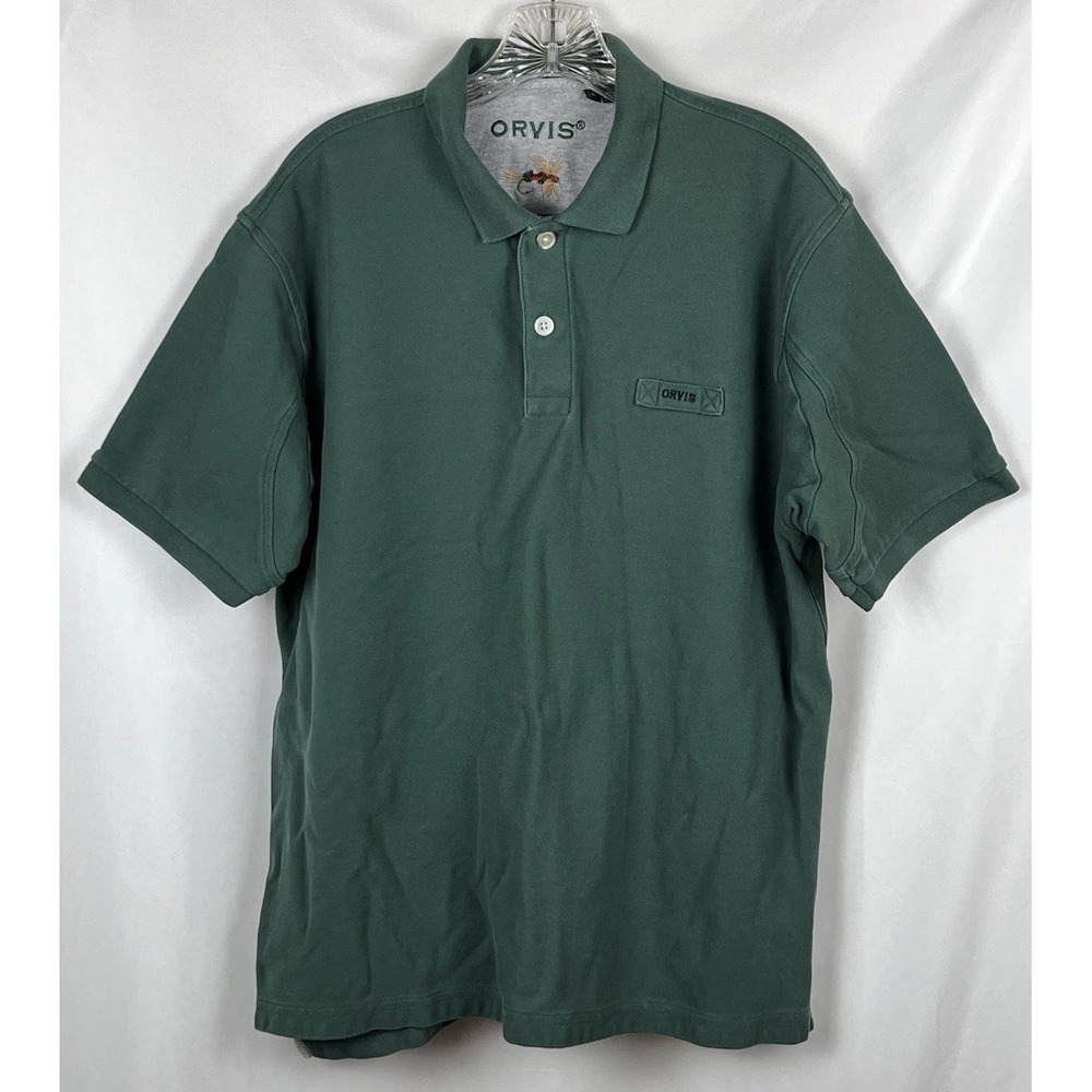 Orvis Men's L Signature Polo Shirt Green Cotton‎ Pique Fly Fishing Short Sleeve